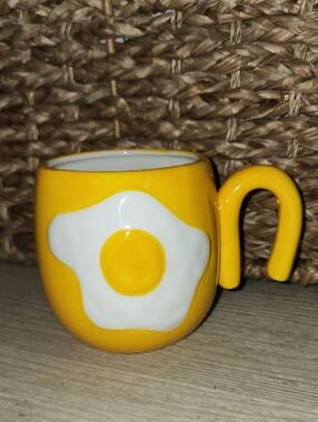 Cost Plus World Market Yellow Ceramic Mug with White Fried-Egg Accent